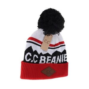 DISCONTINUED C.C Beanie Ski Mountain with Pom Pom - Red, Black, White RARE